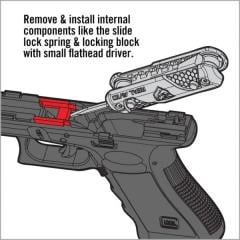 Real Avid 4-in-1 Tool for Glock monitoimityökalu. Talttapäisellä meisselillä saa irti useampia komponentteja.