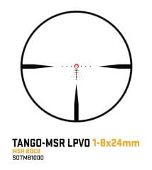 Sig Sauer Tango-MSR 1-8X24 kiikaritähtäin. MSR BDC8 ristikko. Ristikko on toisella polttotasolla, eli ristikko pysyy samankokoisena riippumatta siitä mitä suurennosta käytät.