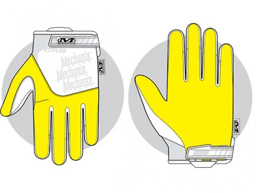 Mechanix Pursuit Gloves CR5 viiltosuojahanskat. Suojatut alueet näkyvät keltaisena.