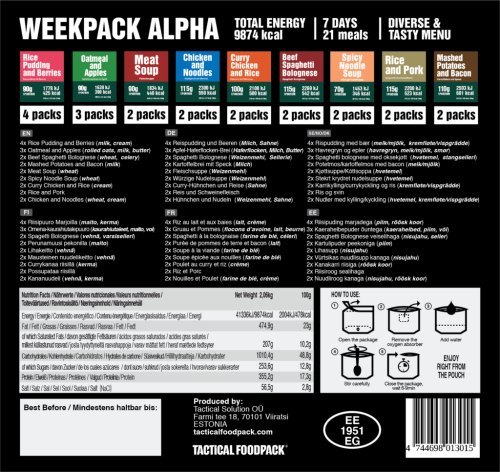 Tactical Foodpack Weekpack Alpha kenttämuonapakkaus. 
