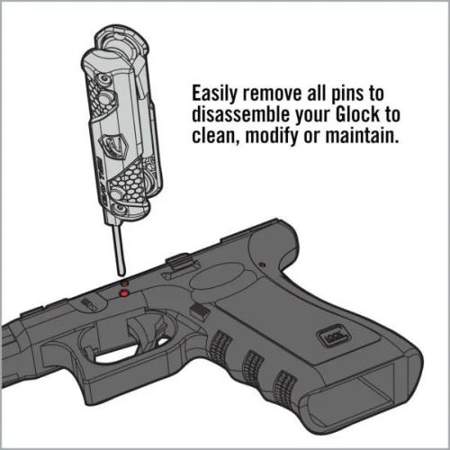 Real Avid 4-in-1 Tool for Glock monitoimityökalu. Mukana tulevalla tuurnalla saa irti kaikki Glockin pinnit.