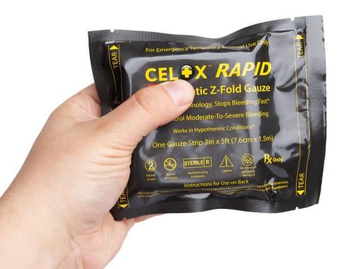 Celox Rapid 5ft Z-Fold hemostaattiside. 
