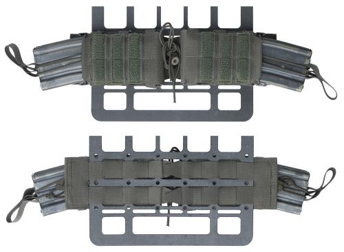 Särmä TST Rigid PALS Panel. Särmä TST kiväärin lipastaskut kiinnitetty sivuttain ja perät vastakkain.